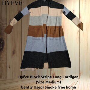HYFVE Color Block Stripe Long Cardigan Sweater Size Medium